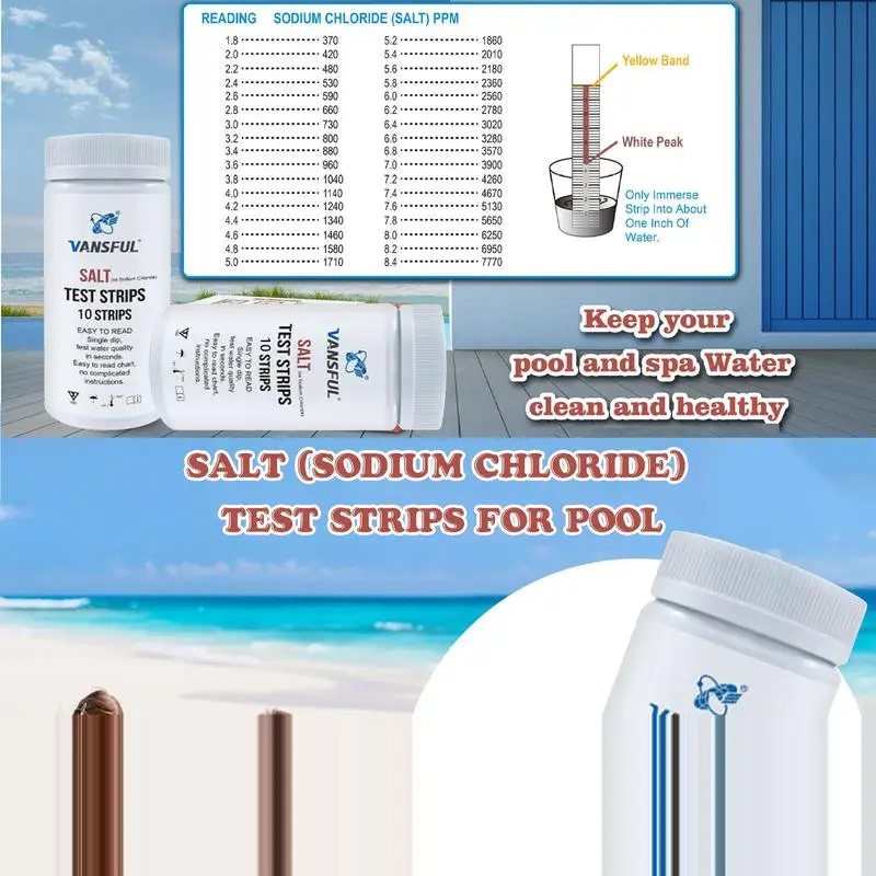 Pool Salt Test Strips Swimming Pool Saltwater Detection Strips Multi-Purpose Water Testing Tool For Water Spa Swimming