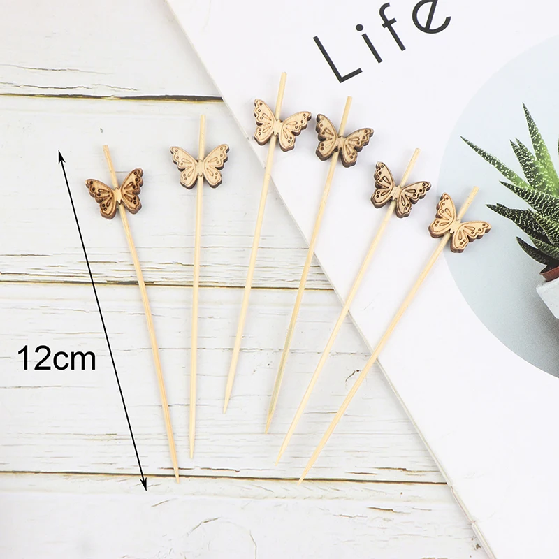 

100 Pcs Disposable Bamboo Picks Food Fruit Cocktail Handmade Butterfly Bamboo Stick Picnic Party Toothpicks Decor Supplies