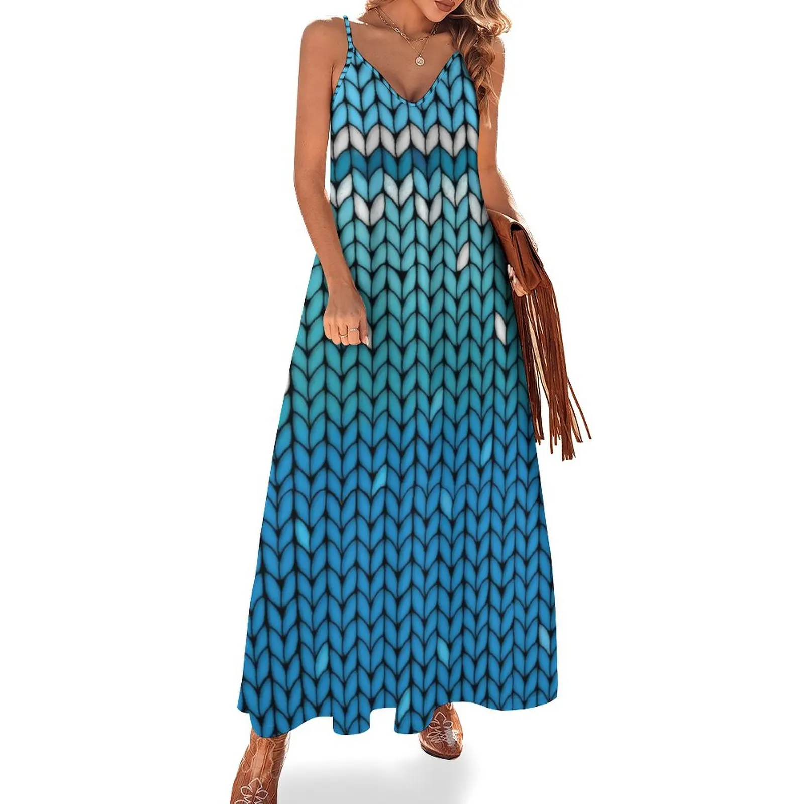 

Aquamarine Knit Sleeveless Dress dresses for womens evening dress women Summer women's clothing fairy dress