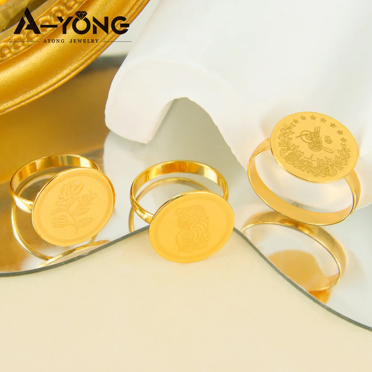 トルココインリング 18Kゴールドメッキ シンプル サウジアラビア ムスリム カップルリング ドバイ エジプト 女性 ブライダル 婚約 結婚式  高級ジュエリー - AliExpress