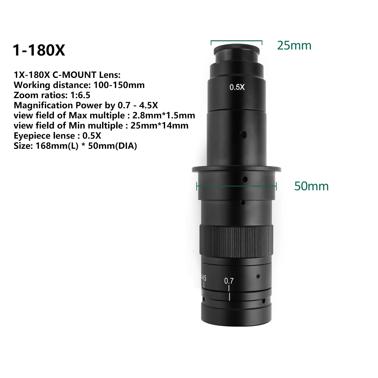 Adjustable Magnification 130X 150X 180X 42/50mm Microscope Lens Zoom C Mount Lens For HDMI VGA USB Digital Microscope Camera 2