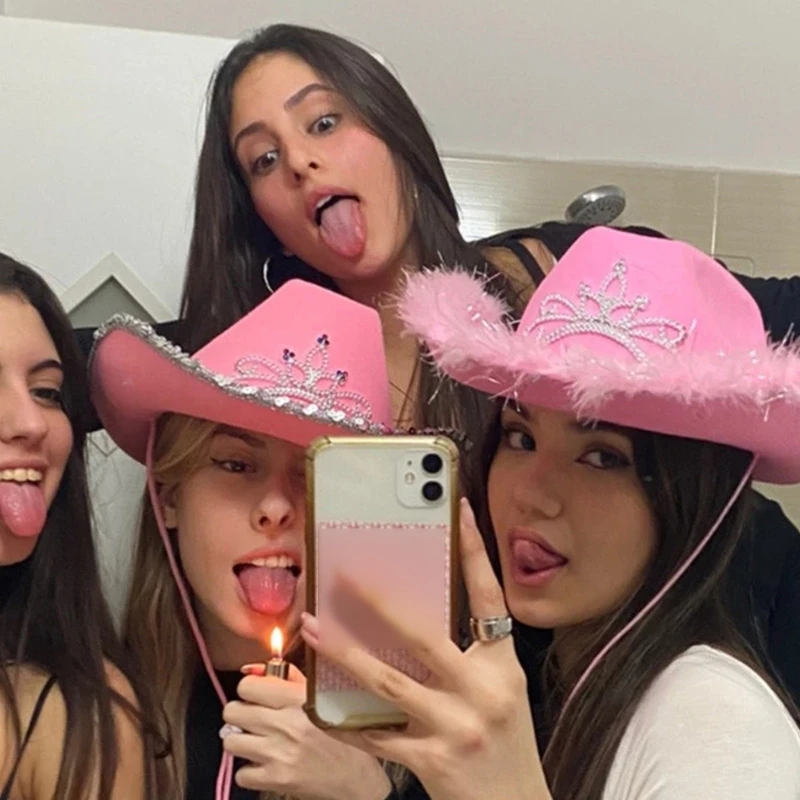 Cowboy Hats Cowboy Hat Pink Feather Performance Hat Cowboy Cosplay Party Props
