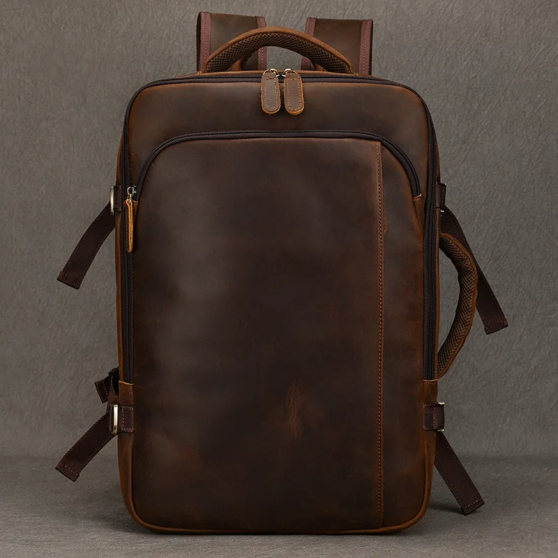 

Vintage Leather Backpack with Expandable Triple Compartments for 16-inch Laptop