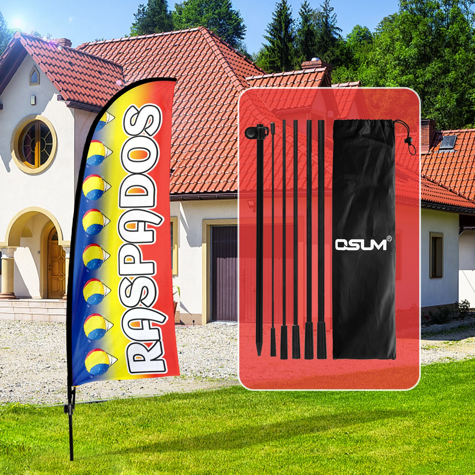 Fsflag Raspados Feather Flag,7 Ft Tall Business Windless Flag Signs Con Pole Kit E Ground Spike Banner