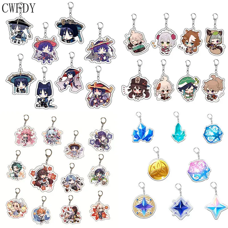 4 12pcs Genshin Impact Game Figures Keychain SAYU Yoimiya Kazuha ...