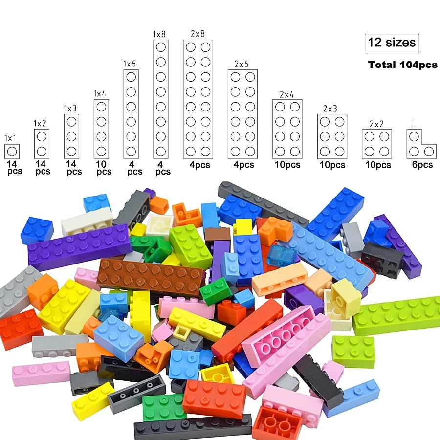 104Pcs 혼합 두꺼운 그림 빌딩 블록 12 크기 16 색상 호환 클래식 Baseplate Leduo 크리 에이 티브 장난감 어린이위한