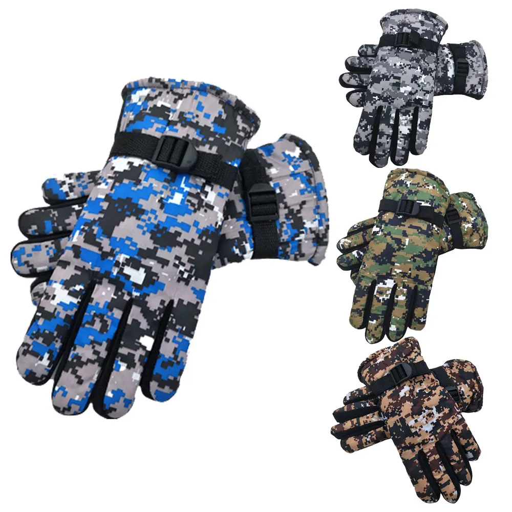 Winter Warm Gloves Windproof Mittens Universal Non-slip Waterproof Plush Adults Glove with Buckle for Cycling Women Men