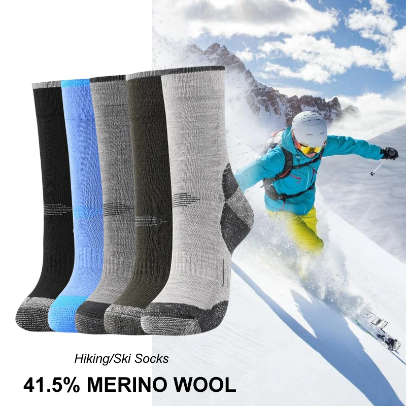 2 Pairs Ski Socks Men Women Thickened Thermal Merino Wool Winter Outdoor Snow Sports Cycling Mountaineering Hiking Socks