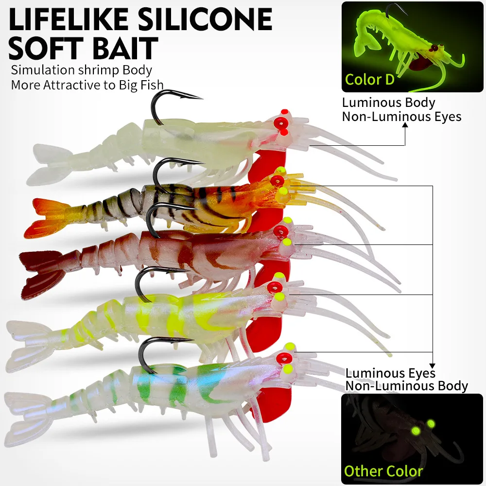 

5PCS Luminous Shrimp Fishing Bait Soft Lure Multi Jointed Shrimp Lure Lifelike Luminous Soft Baits Saltwater Freshwater