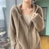 Cashmere Sweater Autumn Winter 100% Pure Wool Sweater Women's Hooded Collar Knitted Cardigan Fashion Korean Larg Size Thick Coat 6