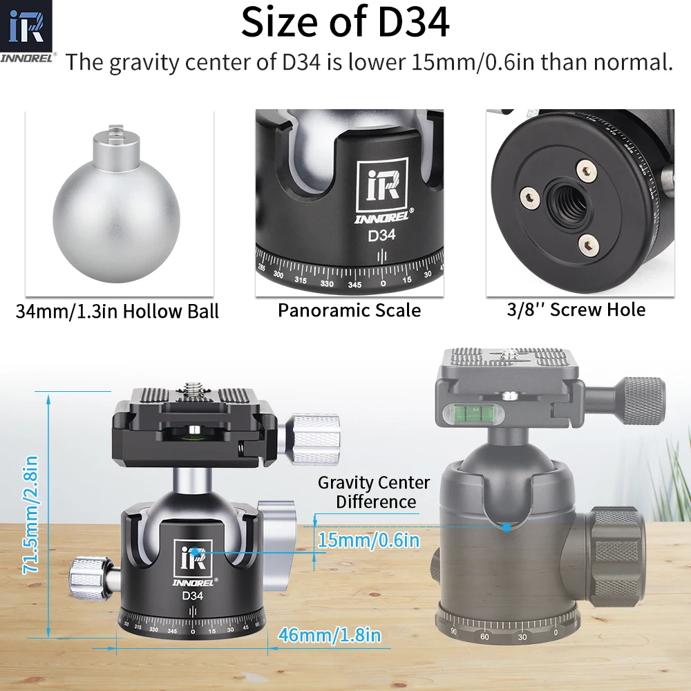 28/34mm Ball Head Dual U-notch Design Professional CNC 360&deg;Panoramic Camera Tripod Head for Monopod DSLR Cameras Camcorder DV tripod ball head cold shoe ball head
