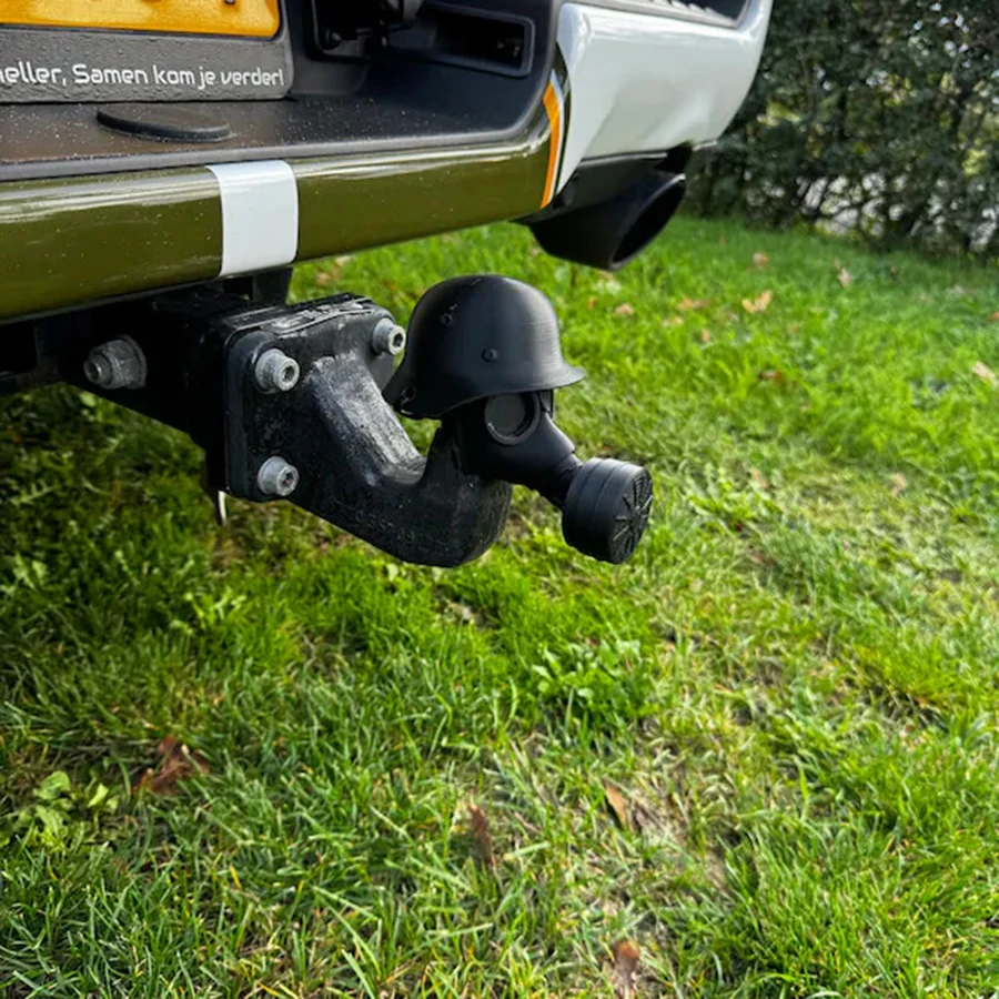 3D Printed Trailer Hitch Cover Steel Helmet Gas Mask