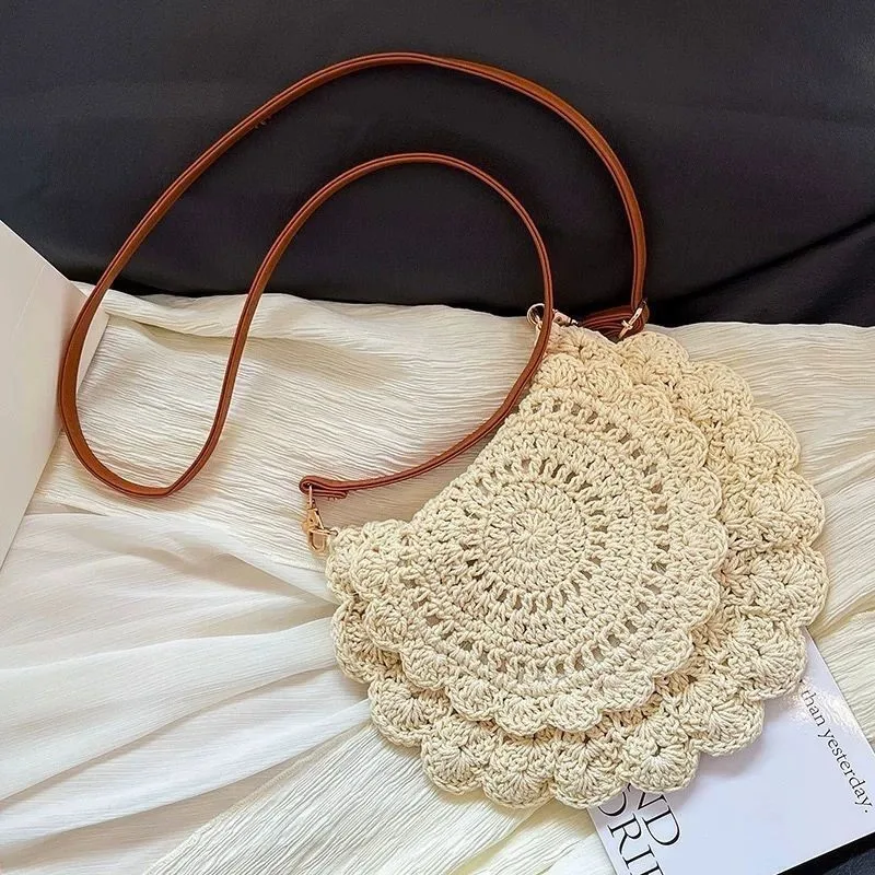 JIAERDI Flower Lace Crochet Knit Shoulder Bags Women Summer Vacation Straw Woven Beach Bag Ladies Casual Versatile Crossbody Bag