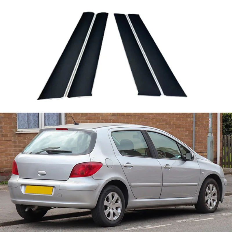 4PCS Door Window Trim Pillar Posts Sticker Decal Cover Car Accessories car stickers car window stickers car door moulding trim window door cover trim car window trim stickers car window trim For Peugeot 307 2001-2008
