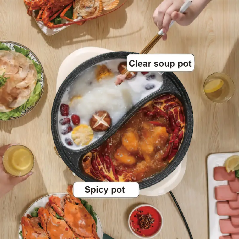 2000W Large Capacity Electric Hot Pot Mandarin Duck Pot Multifunction Electric Cook Pot Home Non Stick Electricity Saute Pot 6L 3