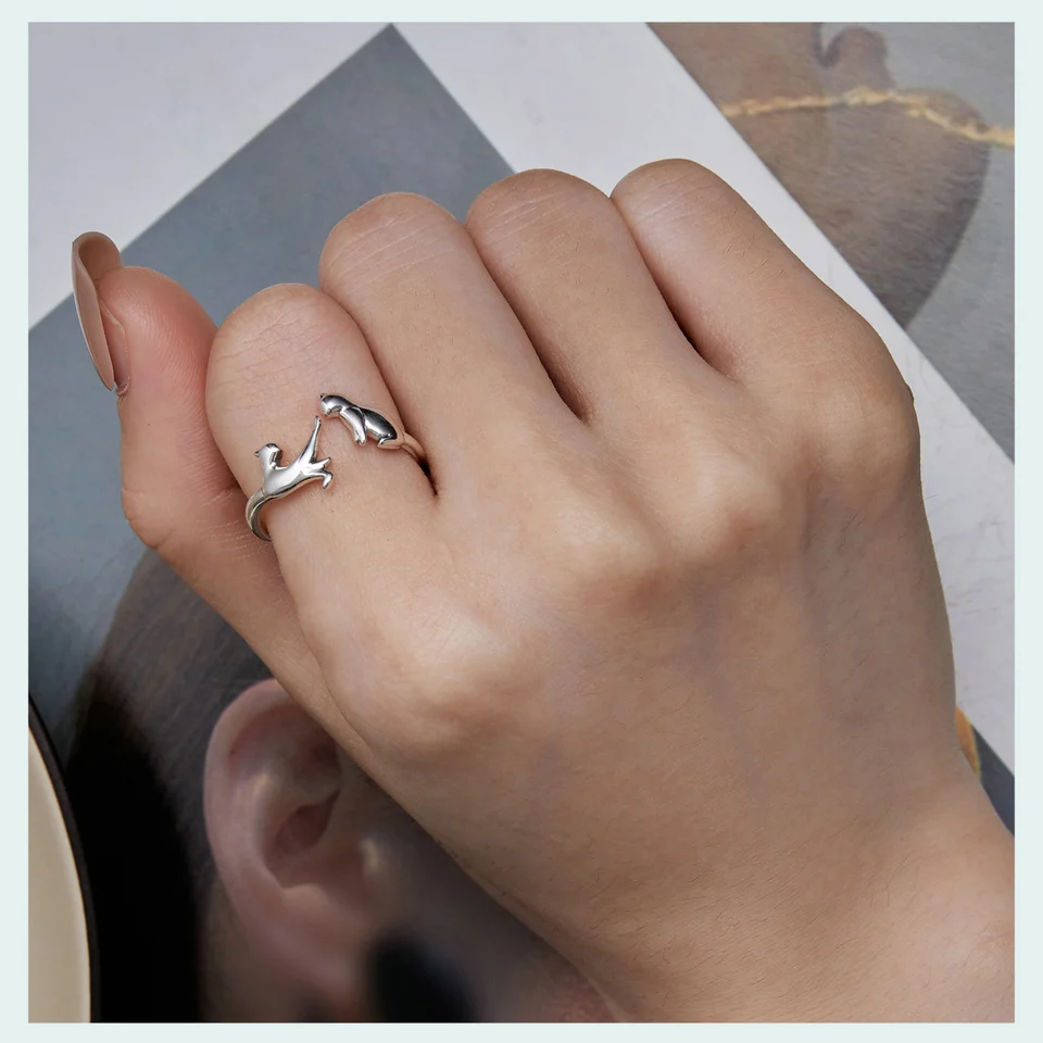 Sterling Silver Butterfly Tail Cat Adjustable Finger Rings for Girls - PeticaDeals