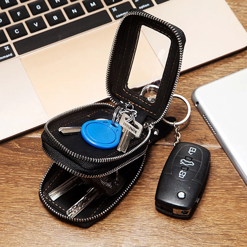 Double Pocket Zipper Leather Keychains Car Keychain Waist Hanging Key Holder Multifunctional Organizer Bag Key Chain for Men