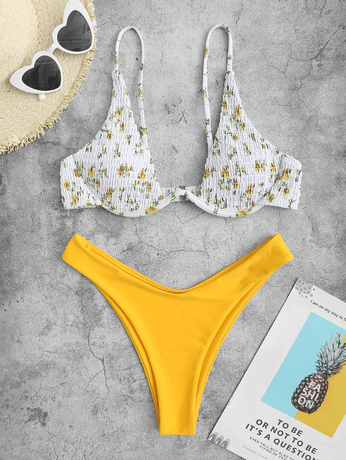 ZAFUL Smocked   Monowire   Ű Ʈ      غ Bathingsuit  Waisted 