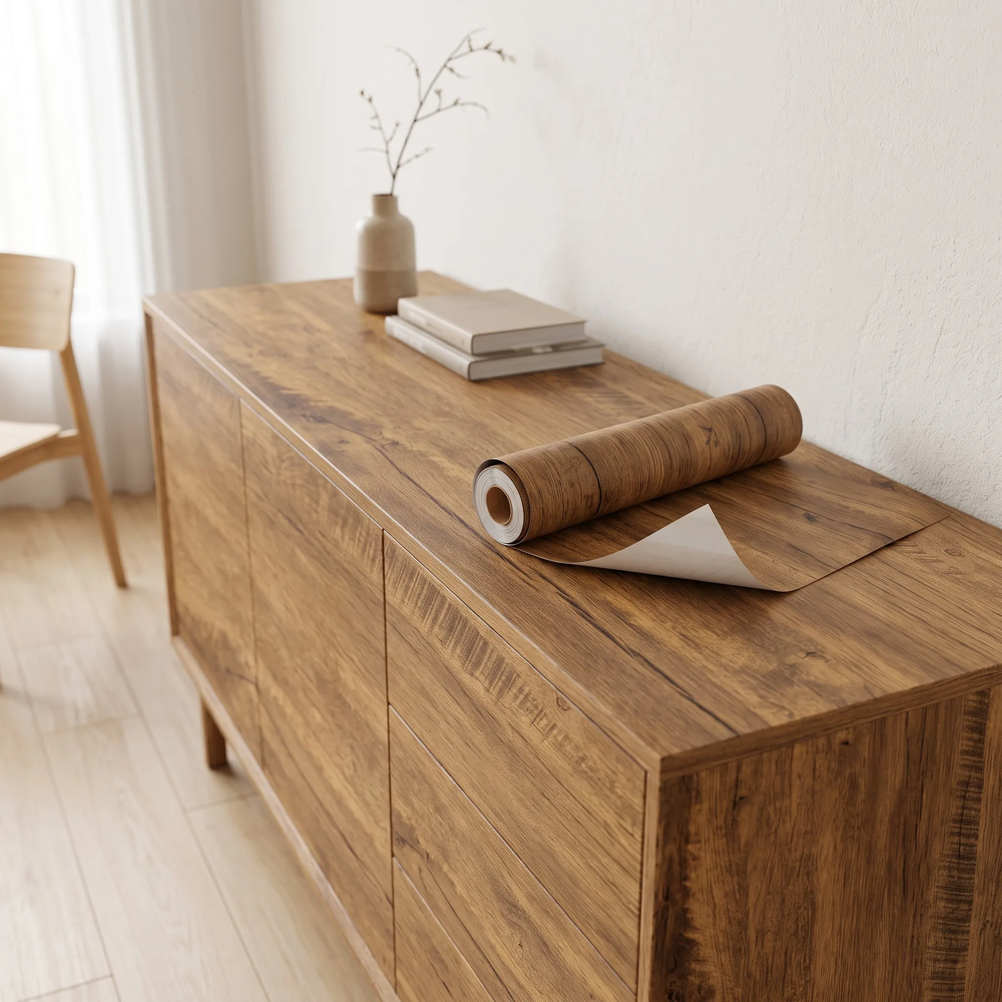Rouleaux de papier peint auto-adhésif imitation bois, autocollants muraux en PVC, imperméables, résistants à l'huile, faciles à nettoyer, film de rénovation pour meubles, cuisine, armoires, chambre, décoration murale pour la maison 1