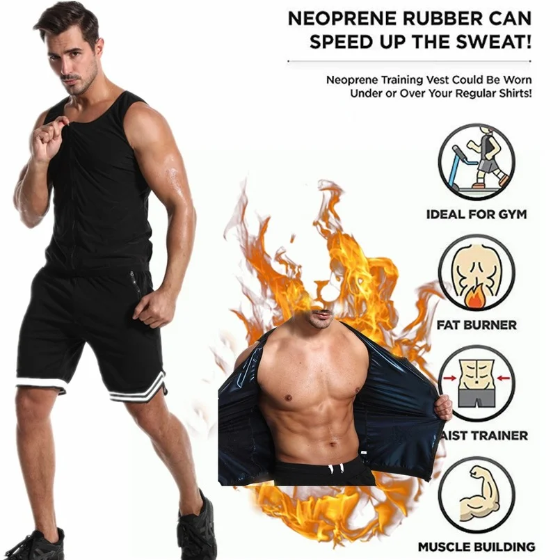 Sauna Top Vest Zipper Slimming Body Shaper Men Flat Belly Sweat Fat Burning Weight Loss Tummy Control Waist Training Male 2024