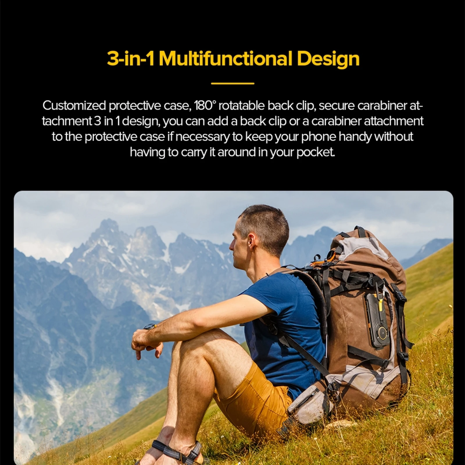 Ulefone Power Armor 16 Pro / Power Armor 16S Ulefone Back Clip Phone Case with Carabiner TPU + PC Case Protective Case