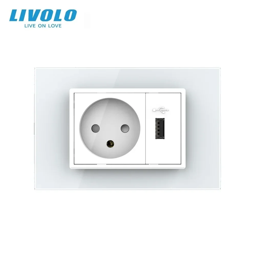 Wall Power Outlet with USB Charger and Crystal Glass Panel