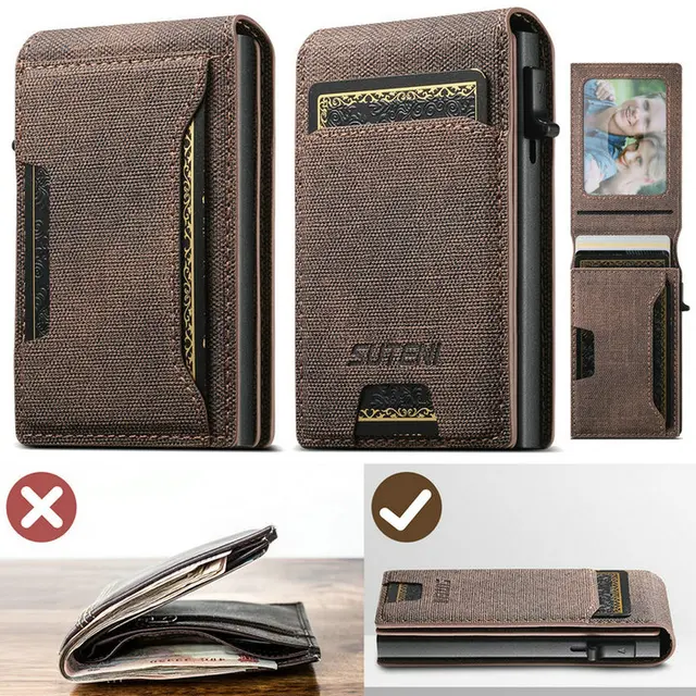 Capa de luxe en cuir PU de haute qualité pour hommes, portefeuille avec fente pour cartes, boîte à cartes, appuyez sur le bouton, éjecère automatiquement la carte 1