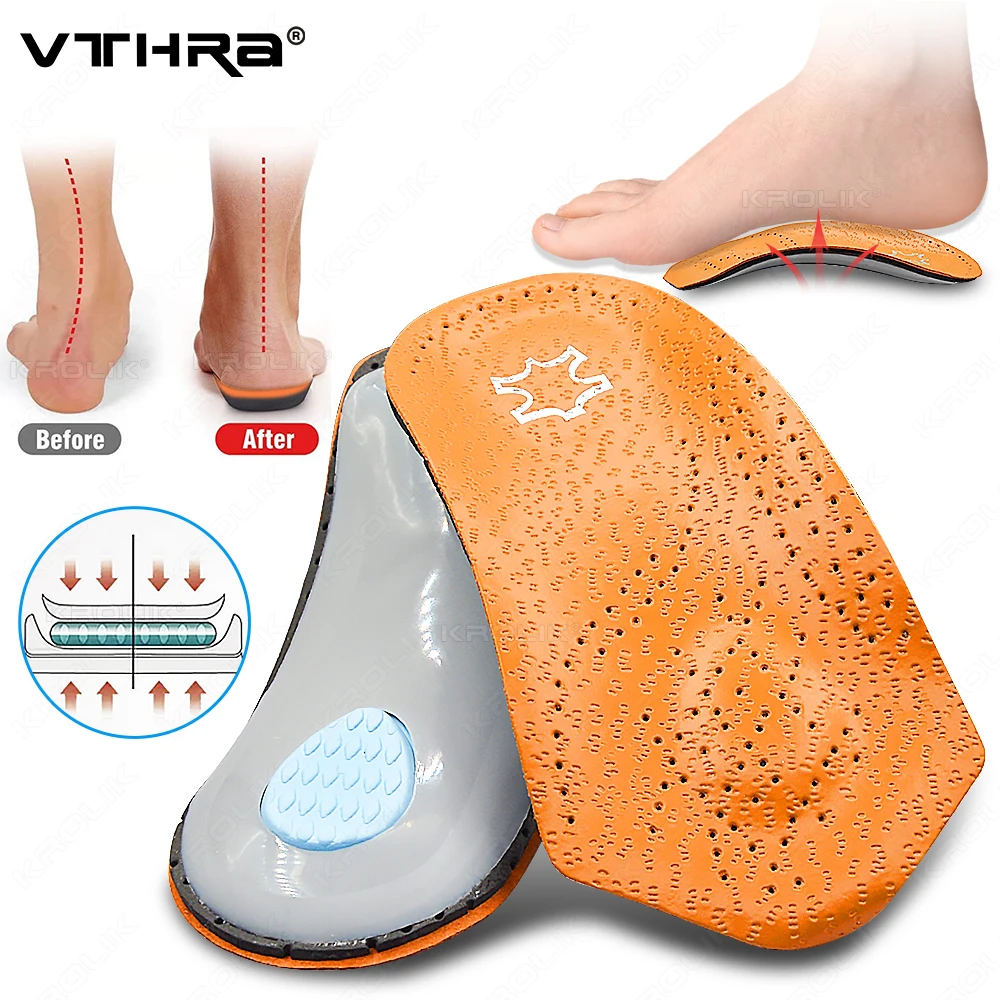 VTHRA 3/4 Length Orthotic Insoles Leather Insole Flat Foot Arch
