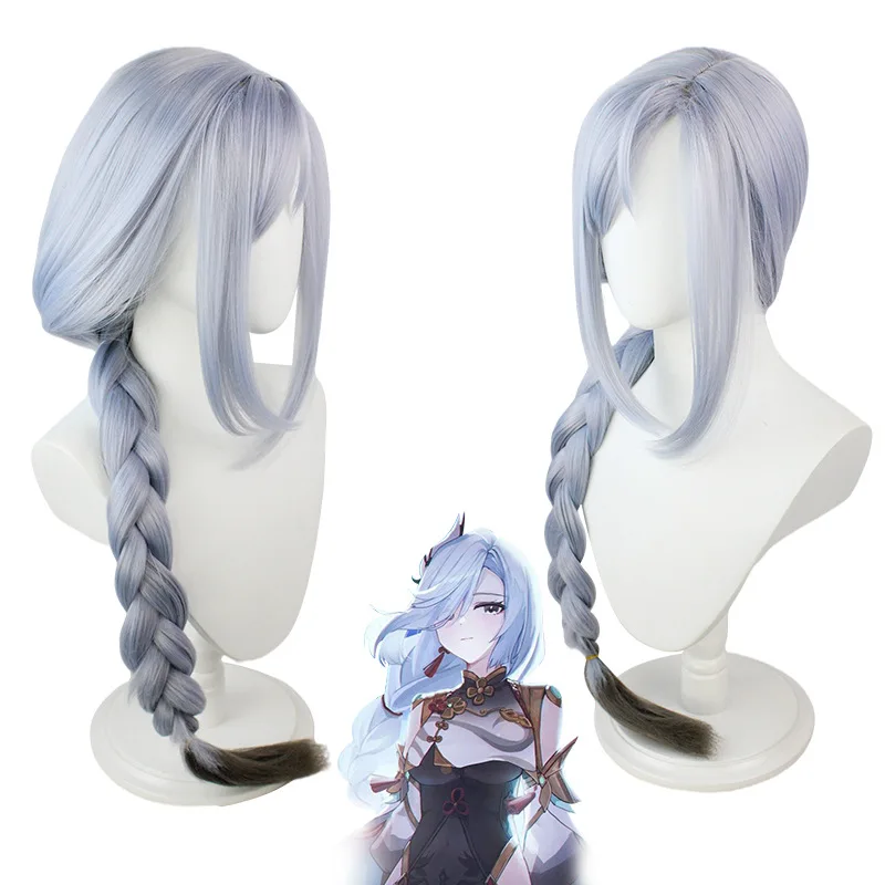 

Game Genshin Impact Cosplay Wigs Grey Sliver Gradient Haird Shenhe Role Play Wig Women Men Halloween Christmas Performance