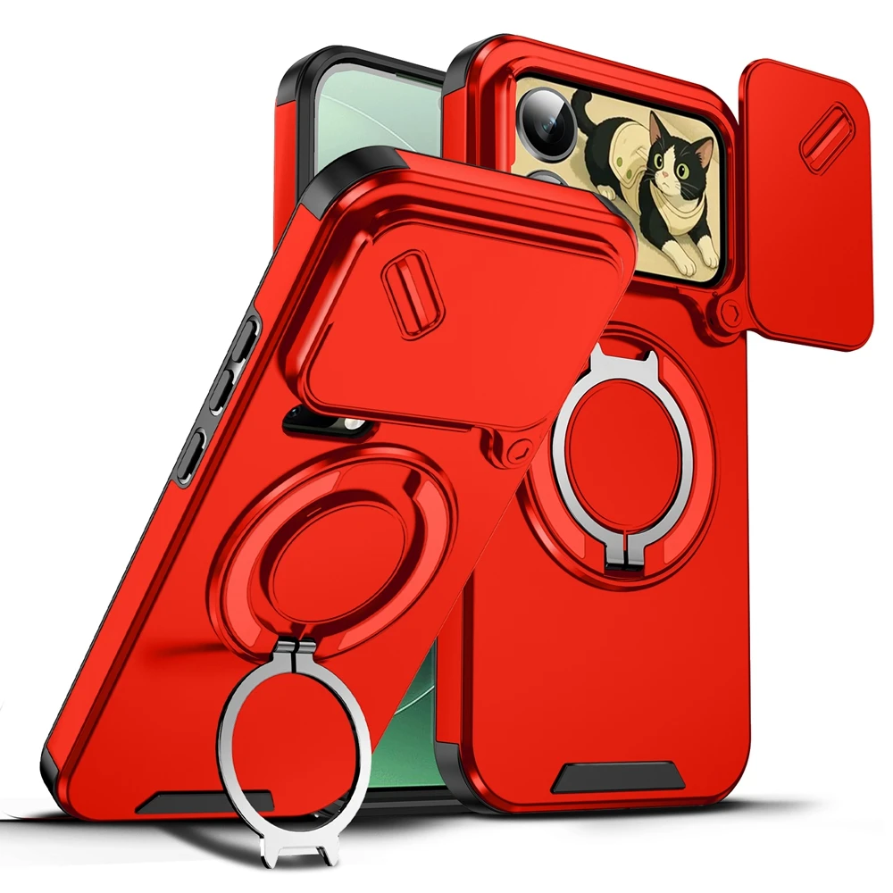 Shockproof Magnetic Ring Stand Holder Phone Case with Camera Lens Protection