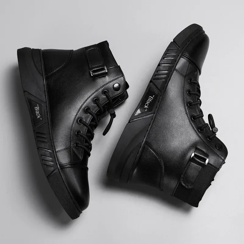 Men's Motorcycle Boots Comfortable Platform Boots Men‘s’ Outdoor High Top Leather Boots Fashion Comfortable Waterproof Men Shoes