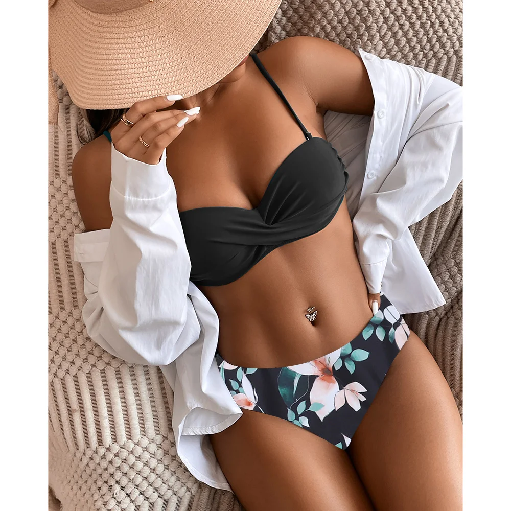 Women Bikini Set Leopard Floral Print Beach Bathing Suits Push up Summer Two Pieces Low Waist