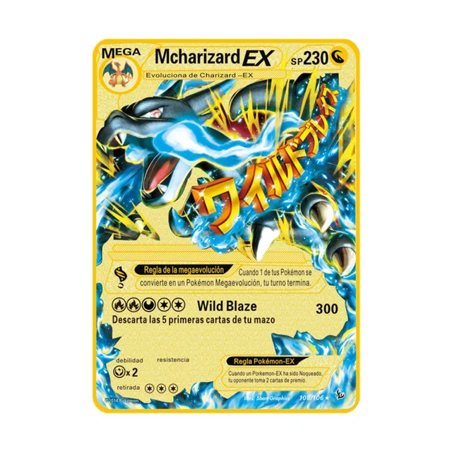Pokemon Gold Card Metal Card Game Anime Battle Pokemon Gold Spanish Kaarten Charizard Pikachu Game Collection Cards Gift Kids X17