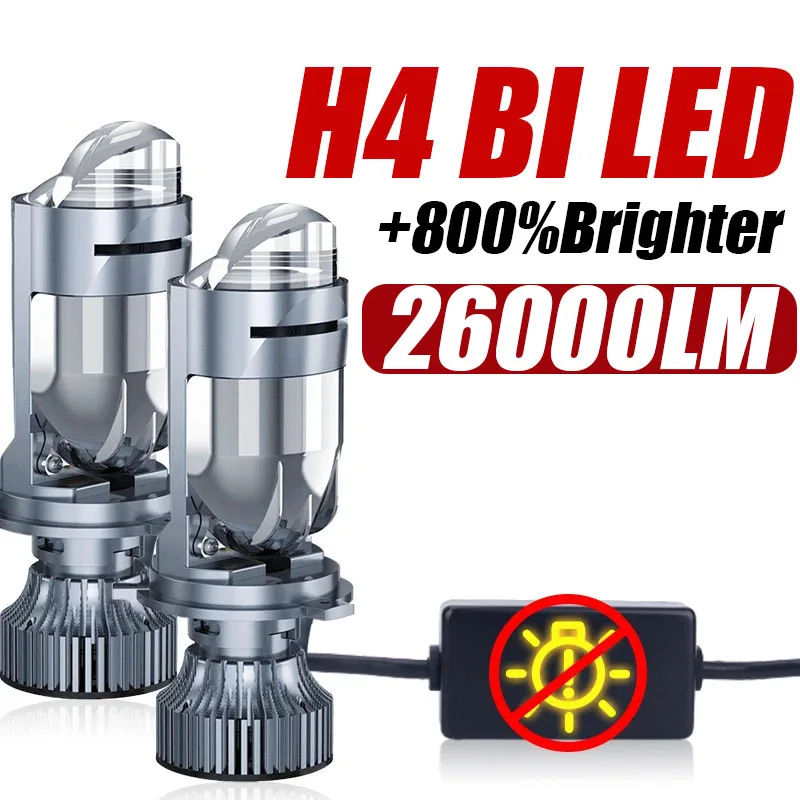 H4 LED Projector Mini Lens Auto Bi LED Headlight Bulb Kit Conversion High Beam Low Beam 26000LM 6000K Turbo Fan Car Light Lamps