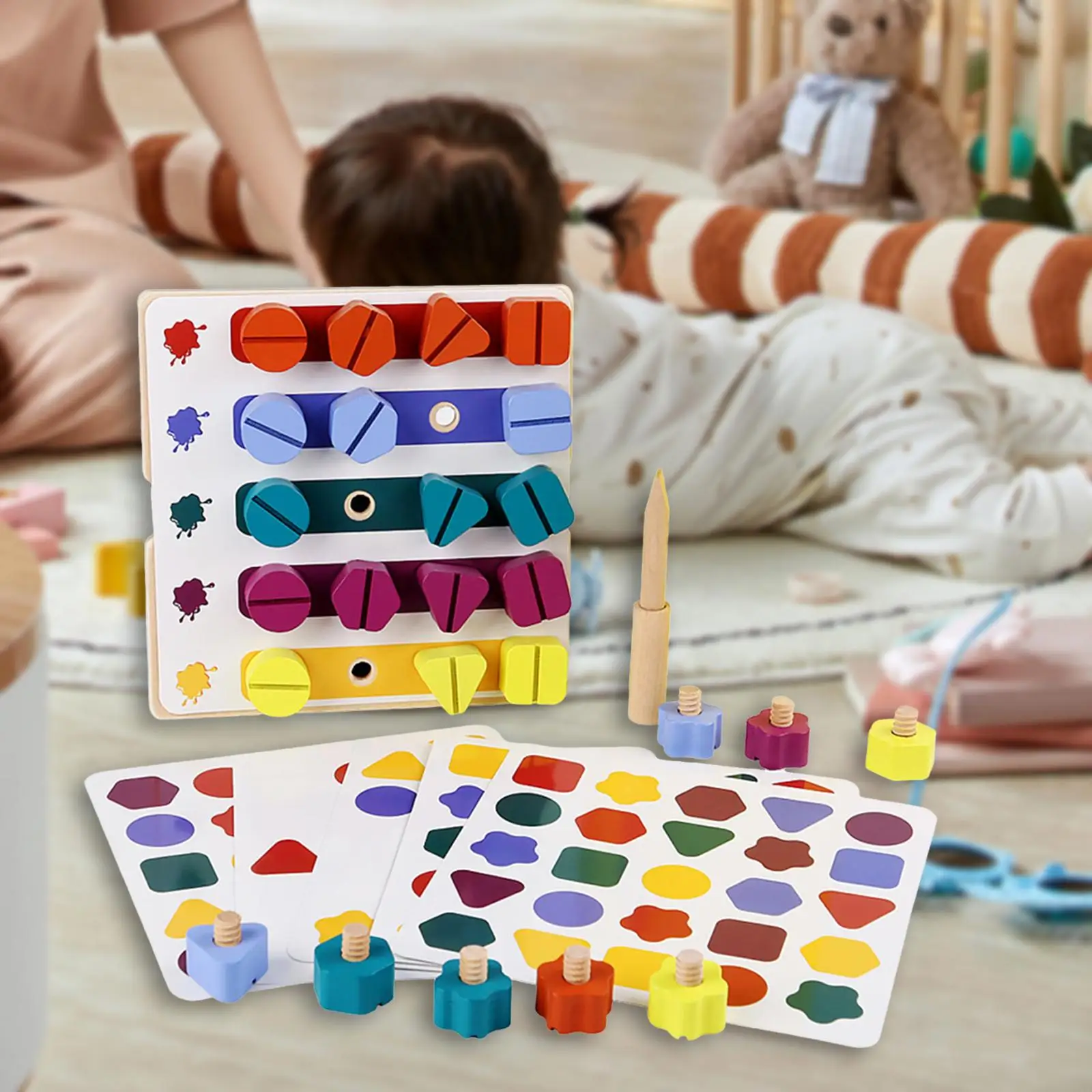 

Screw Nut Toy Geometry Building Blocks Screw Matching Puzzle Board Montessori Matching Game for Kids Preschool Holiday Gifts