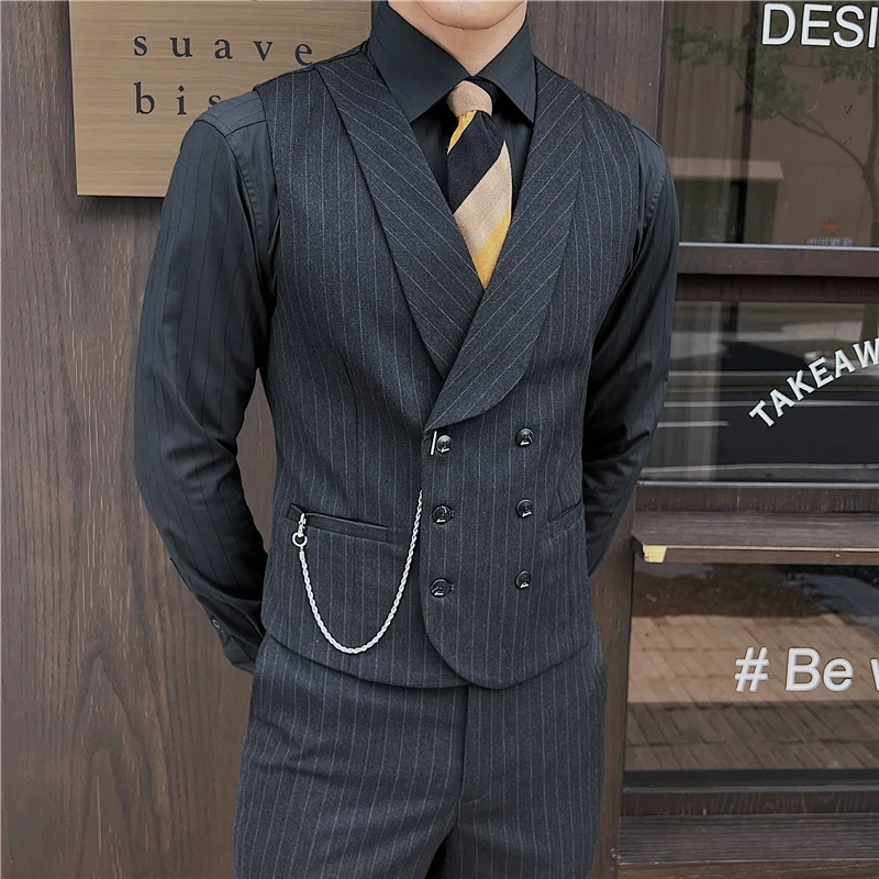 4XL-M Brand Clothing Men's Spring High Quality Business Suit Vest/Male Slim Fit Stripe Double-breasted Blazers Vest Men's Dress 2