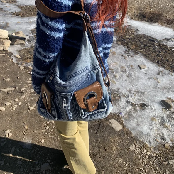 JIAERDI Punk Denim Y2k Bag Women 2023 High Street Pockets Chic Vintage Backpack Ladies Harajuku Casual Messenger Bags Versatile