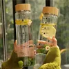 1000ml Bamboo Wood Lid Time Marker Borosilicate Glass Bottle Tea Fruit Infuser Water Bottle with Stainless Steel Filter Gift Cup 3