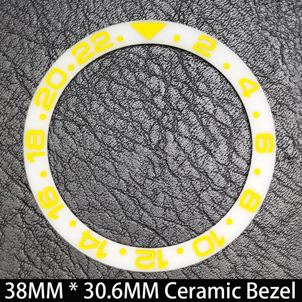 Elegant Blue Luminous Bezel GMT and Diving Watch Insert, Sloping 38mm x 30.6mm Ceramic/Aluminum