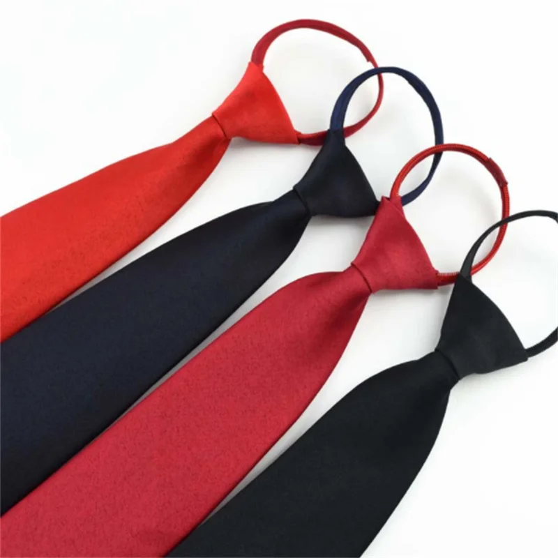 Neck Tie Pre-tied Zipper Tie Neck Mens Skinny 5cm Red Black Blue Solid Color Slim Narrow Entertainment Party