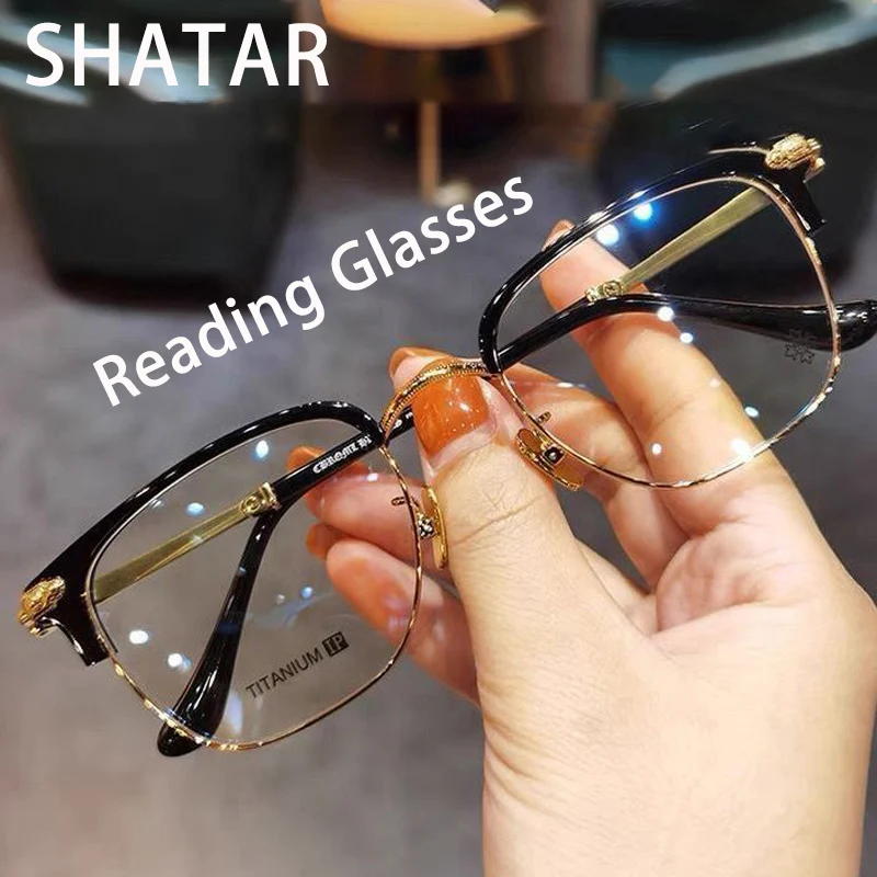 Shatar Neue Mode Metall Halbrahmen Lesebrille Männer Frauen Große Gesicht Verbreiterung Augenschutz Anti-Blau Licht Business high-End