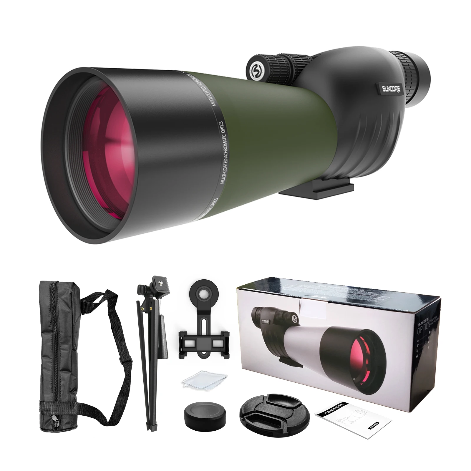 SUNCORE – lunette de repérage 25-75x60 mis à jour avec trépied, sac de transport et support rapide pour téléphone, portée de tache haute définition BAK4 f