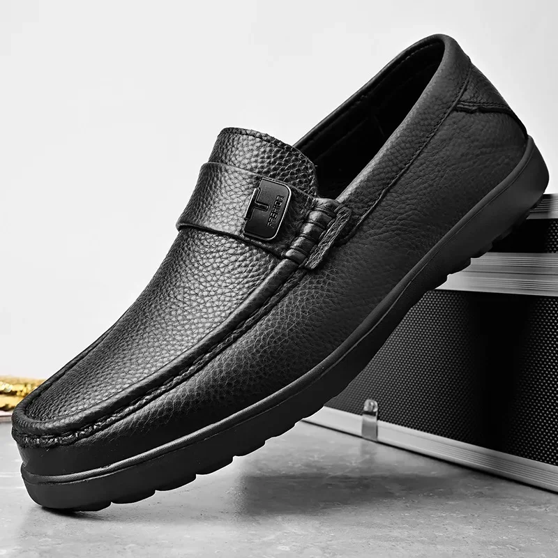 

Summer Breathable Perforated Men's Leather Shoes Men's Genuine Leather Slip on Men's Shoes Business round Head Leisure Soft