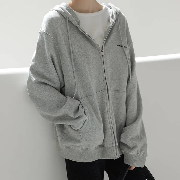 New Arrival Korean Fashoin Girls Hoodies Long Sleeves Zipper Up Hooded Loose Women Hoodie