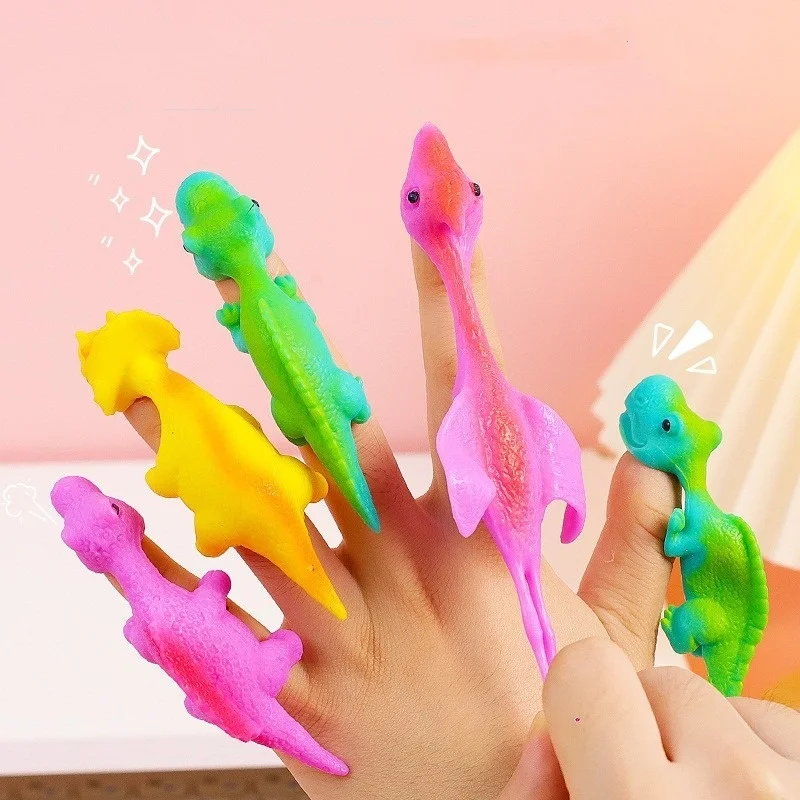 Finger Ejection Dinosaur Toys Rubber Dinosaur Slingshot Boys Stress Relief Toys Kids Decompression Gift Toy Party Favors 5/10Pcs stress relief toys finger dinosaur toys