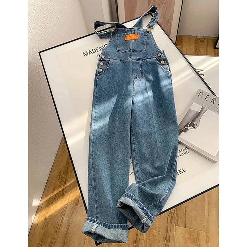 

Jumpsuits Women Streetwear Denim Overalls Vintage Loose Casual Wide Leg Pants High Waist Strap Straight Jeans Trousers New