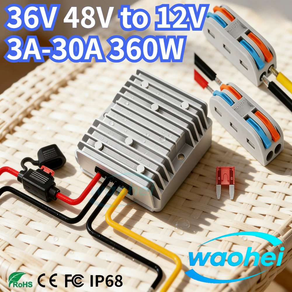 DC-DC 12V (퓨즈 포함) 벅 컨버터 48V 36V 24V에서 12V 3A-30A 3..