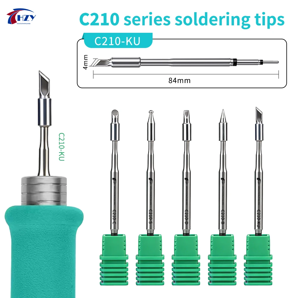 HZY C210-D/C/B/S/KU 시리즈 납땜 인두 팁 고효율 열전도 C210 납땜 작업대 핸들에 적합
