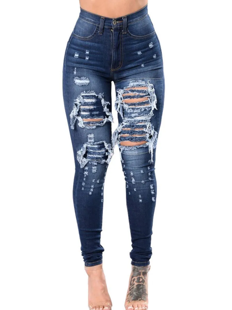 

LW Plus Size High Waist Ripped High Stretchy Jeans Zipper Fly Skinny Denim 2022 NEW Autumn Street leisure women Jeans