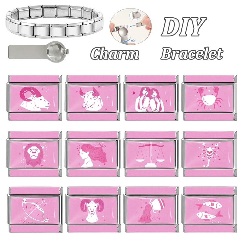 Unique Constellation Link Charm Stainless Steel Bracelet Women Men